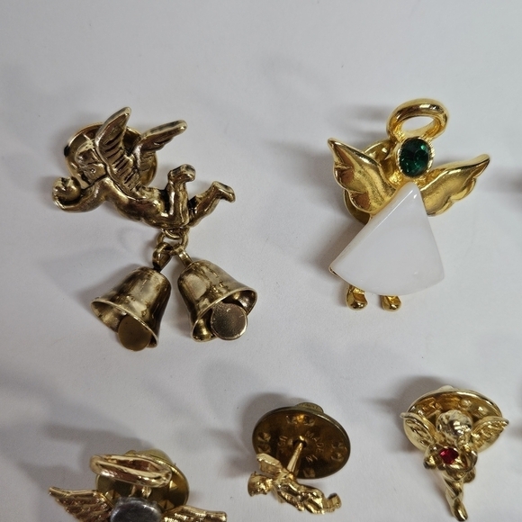 VINTAGE Angel Scatter Pin Lot of 10 Gold Tone Rhinestones Enamel Religious - Picture 2 of 5